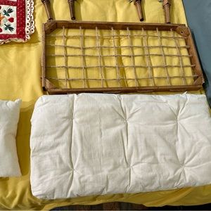 American Girls Doll Wooden Bed-never used with mattress, pillow,GORGEOUS quilt!